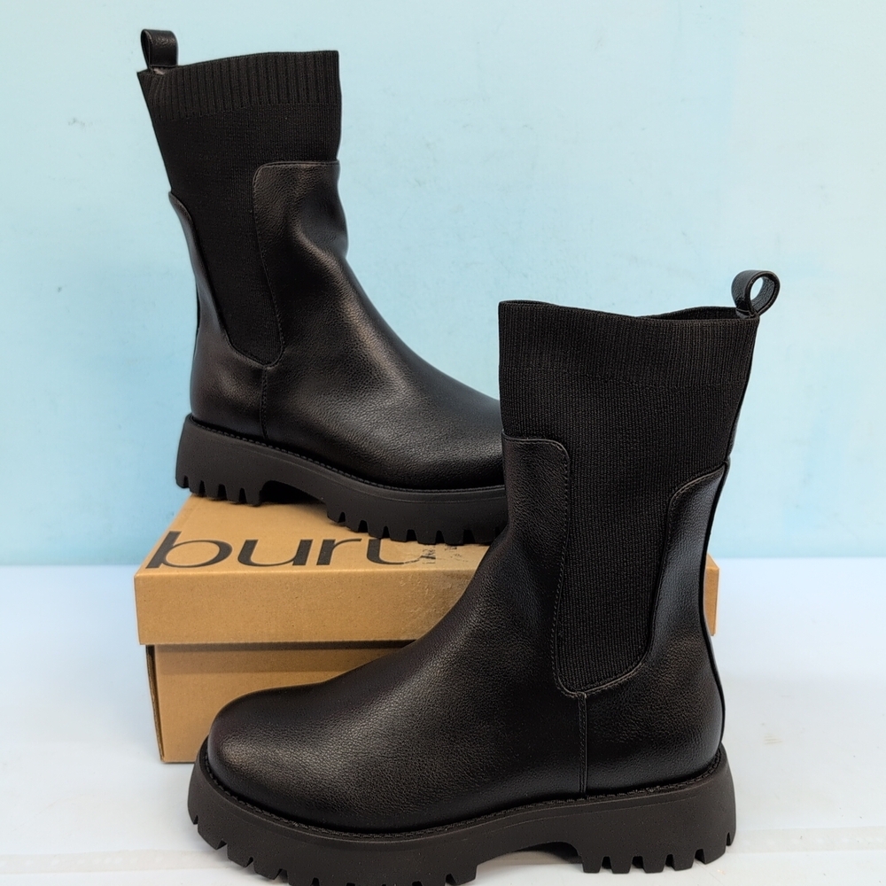 BURUDANI Knit Chelsea Platform Women's Ankle Boots Size 8 Black